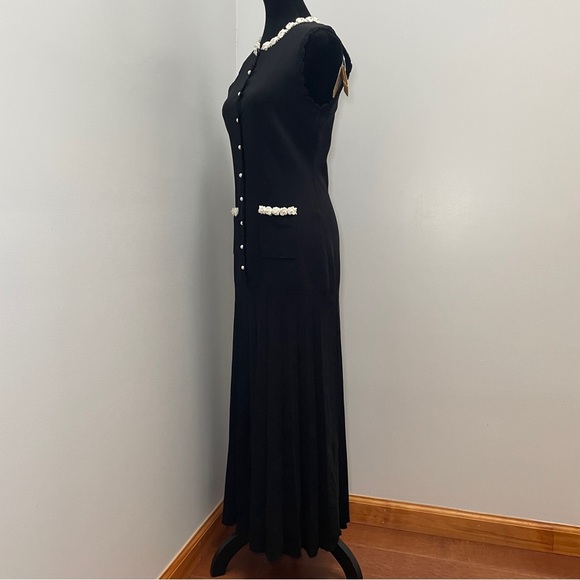 NEW! SANDRO- MAXI DRESS WITH CROCHET DETAILING Black White Size Small Summer - Picture 8 of 14